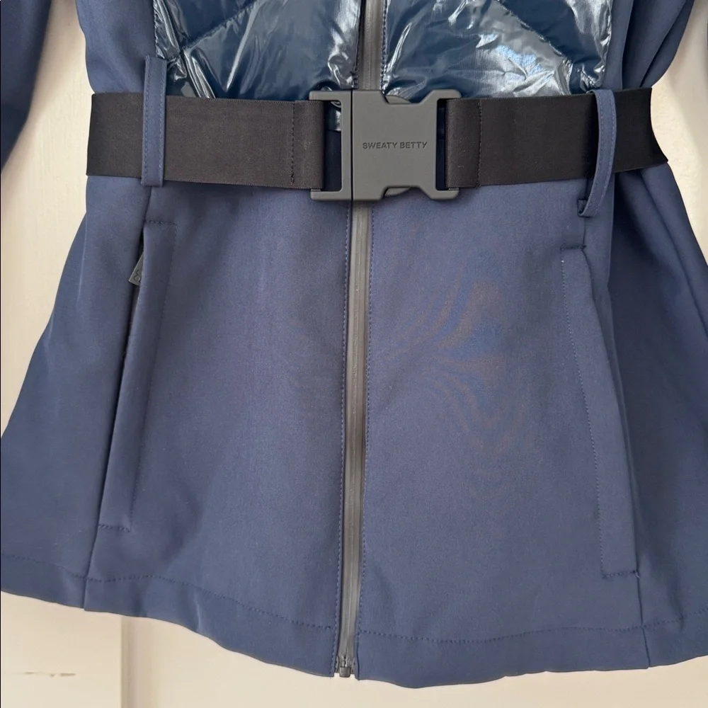 Sweaty Betty Navy Quilted Ski Jacket with Faux-Fur Hood
